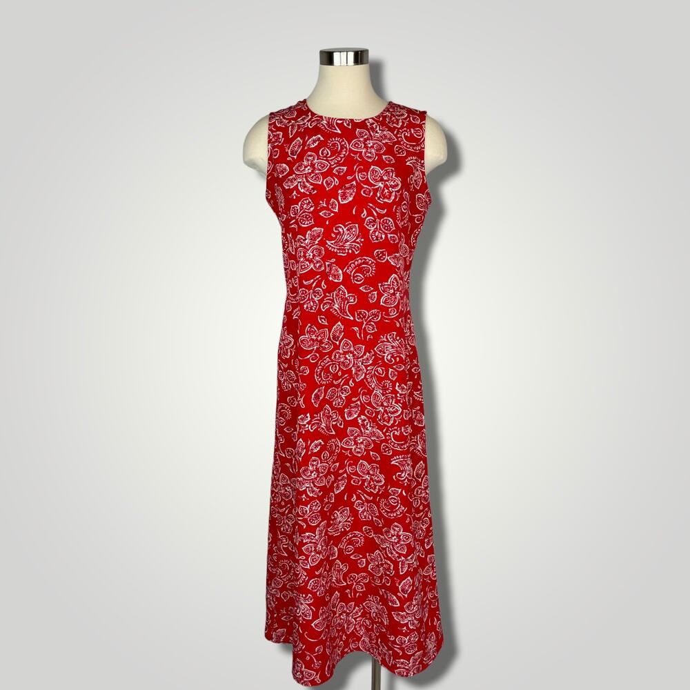 Vintage Y2k Kathie Lee Bandanna Dress Red White Sleeveless Med Midi A1017